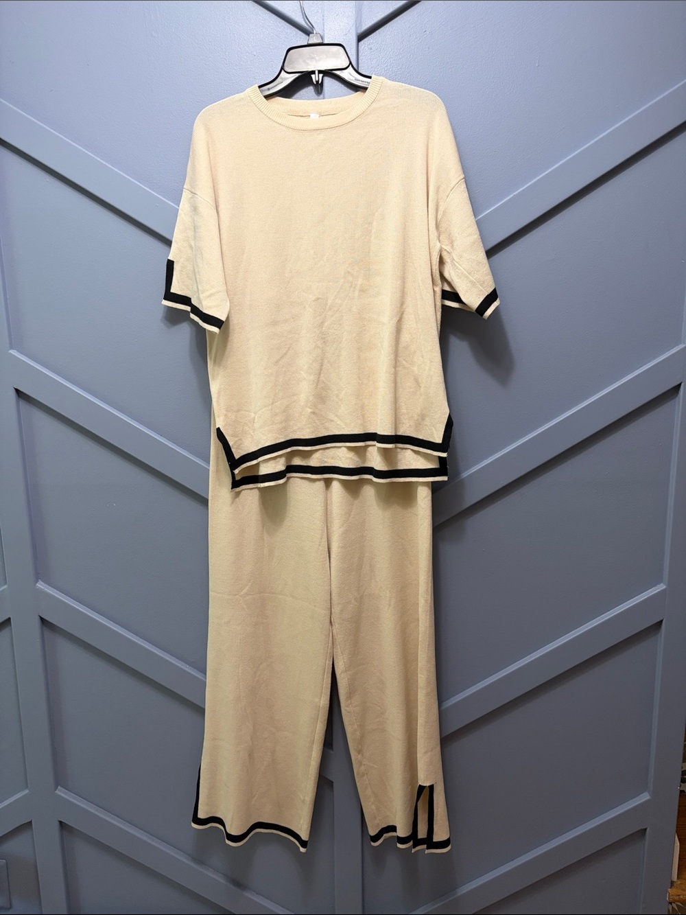 Amazon Beige 2 piece casual knit with Black Trim